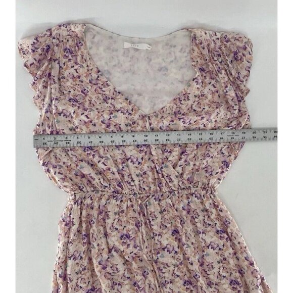 Lush Women’s Floral Faux Wrap Ruffle Flutter Sleeve Dress Sz L Fairycore Cottage - Picture 9 of 11